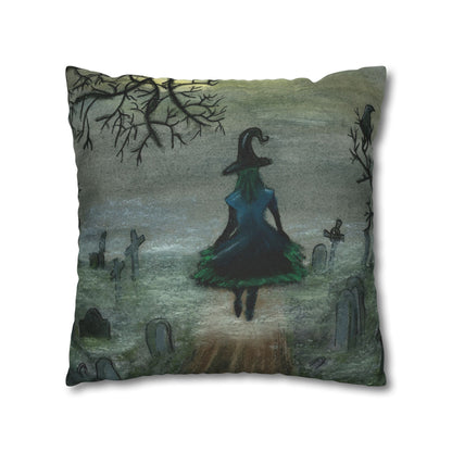 Witch Silhouette Spun Polyester Pillow - Haunted Graveyard Halloween Decor