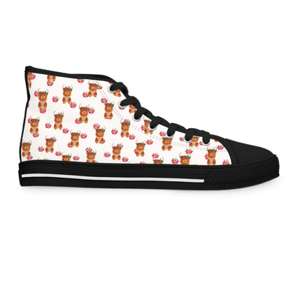 Women's High Top Sneakers - Cute Highland Cow Pattern Casual Canvas Shoes