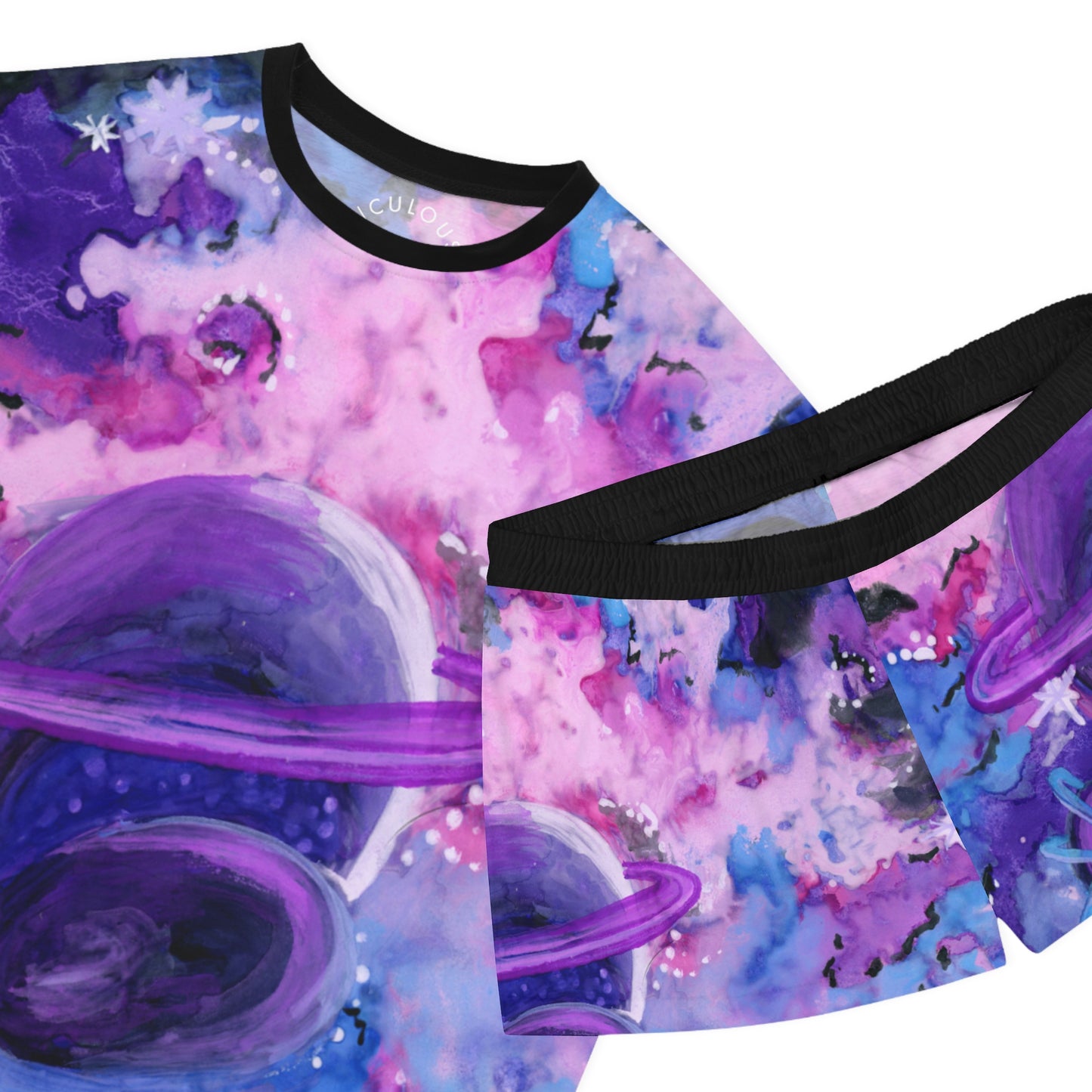 Women's Cosmic Planet Pajama Set – Purple Galaxy Short Sleepwear