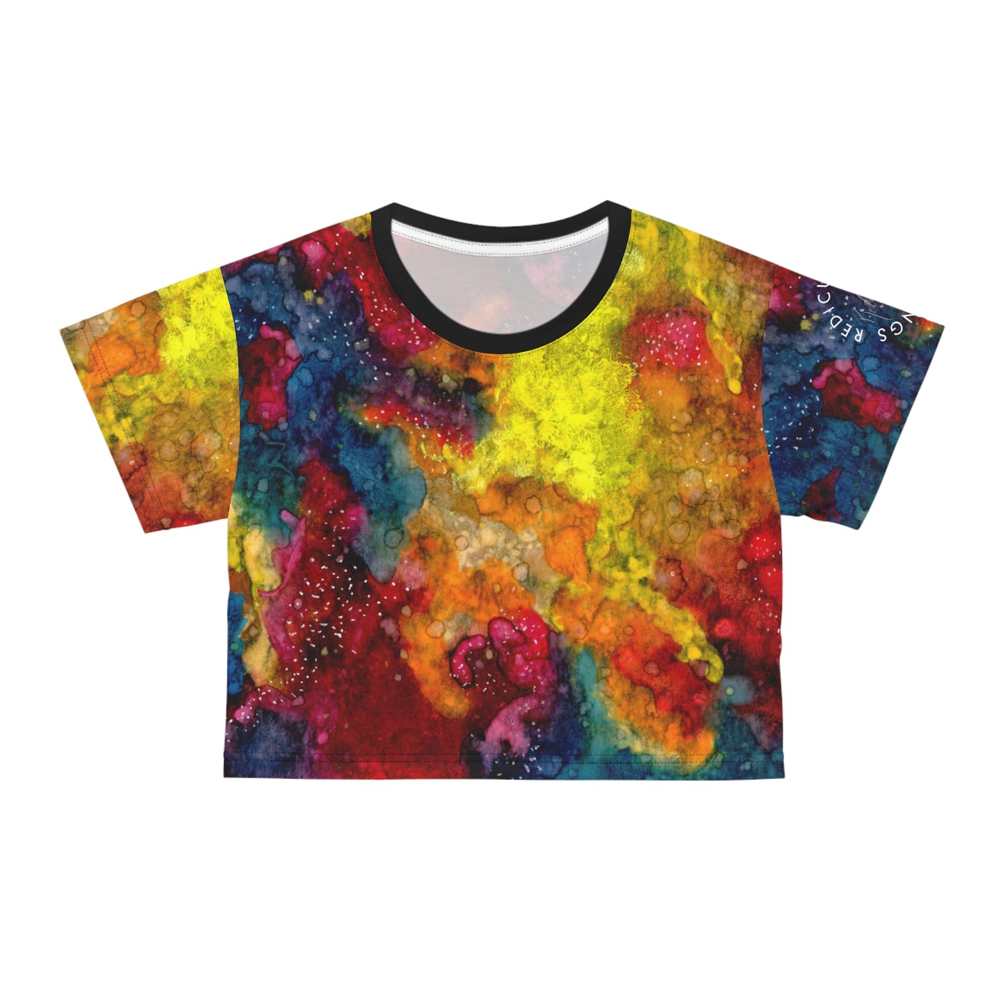 Abstract Rainbow Watercolor Crop Tee — Vibrant All-Over Print Top