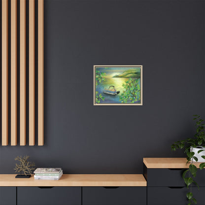 Pontoon Boat on Lake Framed Wall Art