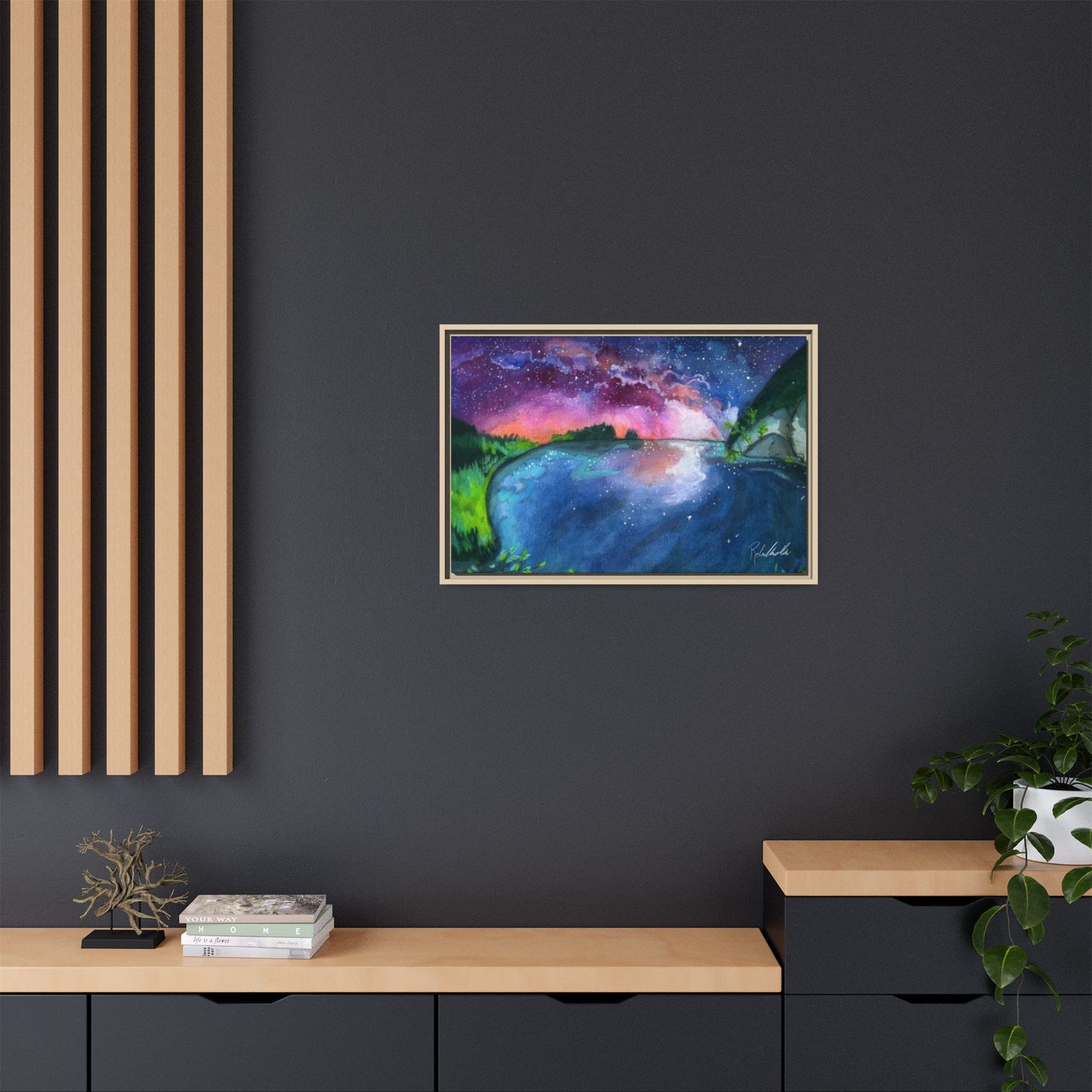 Watercolor Sunset Lake Framed Wall Art