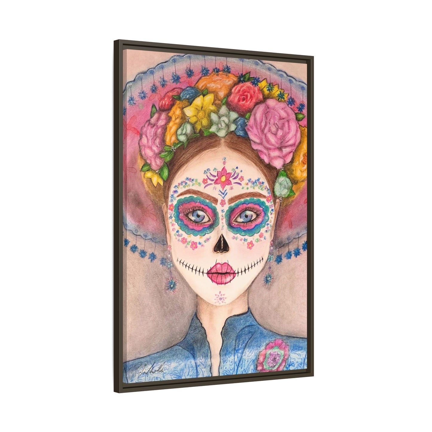 Day of the Dead Skull Woman Framed Wall Art