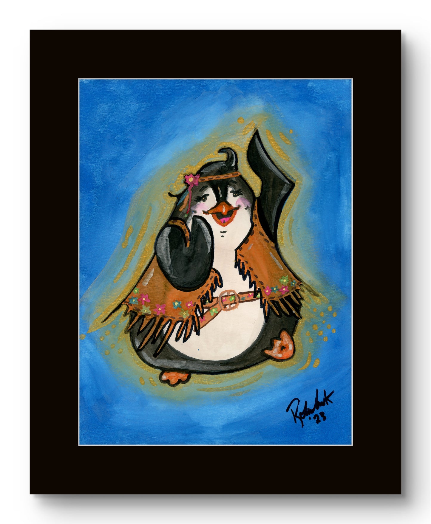 1960's Hippy Penguin with Flower Vest 8x10 Museum Grade Fine Art Print