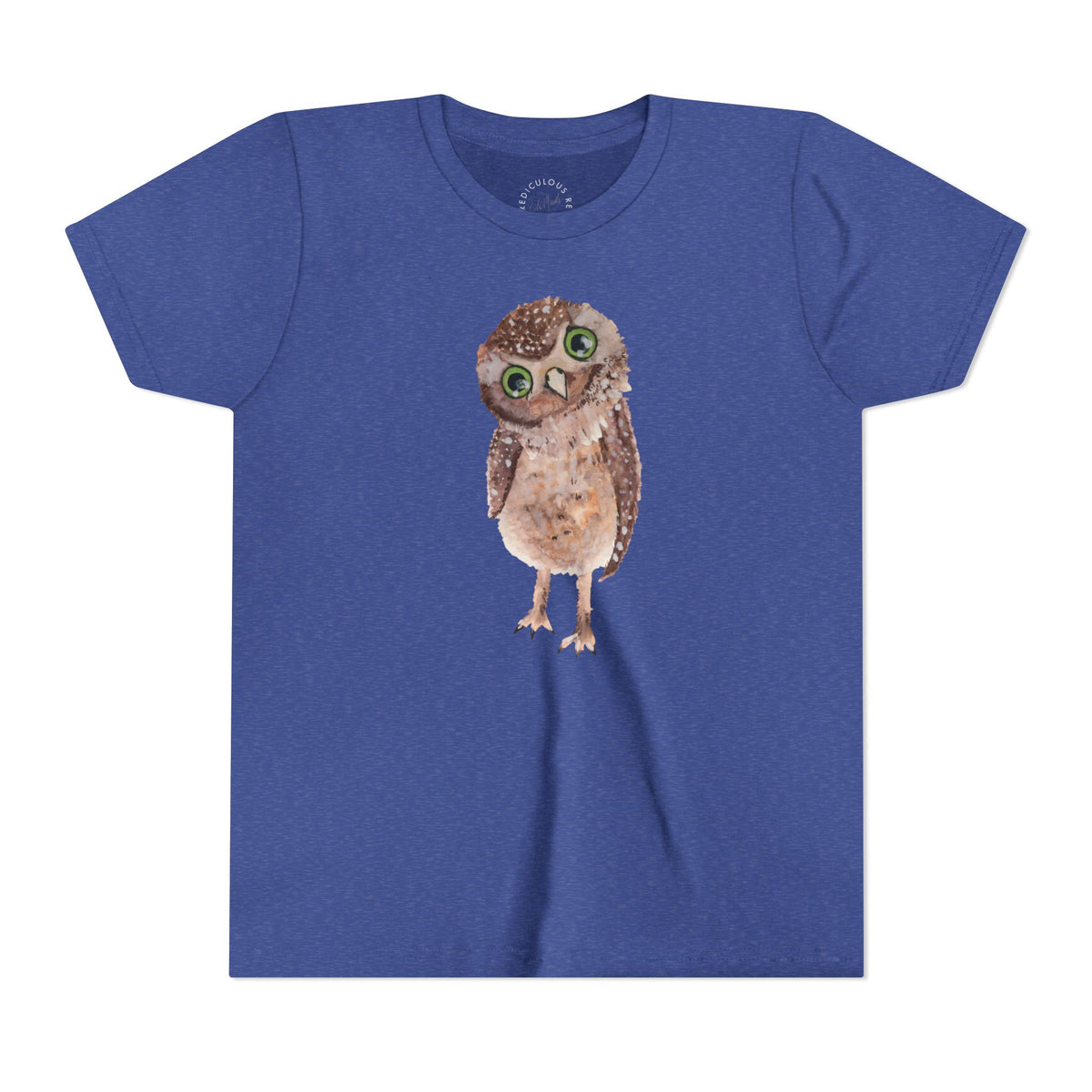 Kids Owl Watercolor Tee - Cute Woodland Bird Youth Short Sleeve Shirt