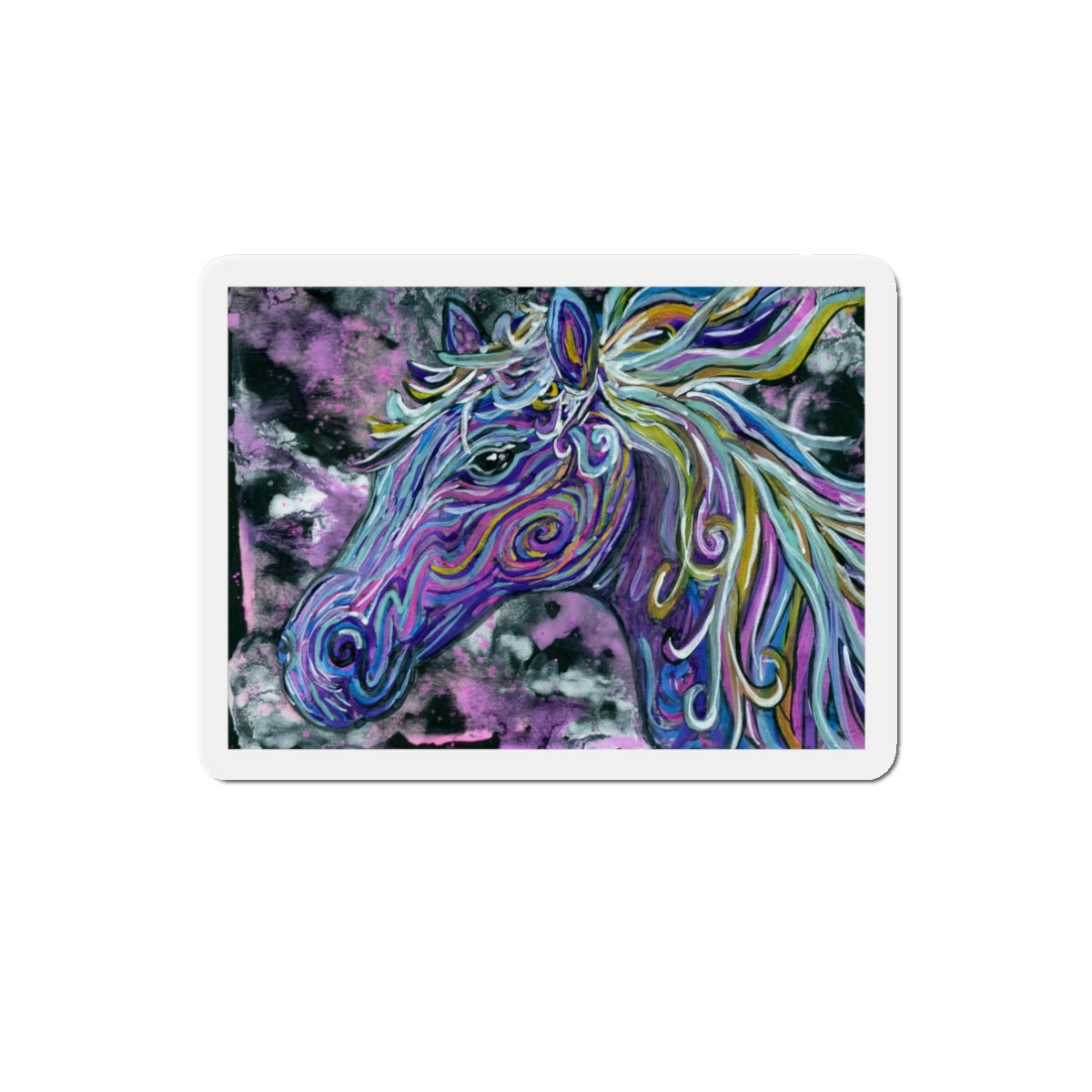 Horse with Background Die-Cut Magnets  Custom Shape, 5 Sizes, Vinyl Material for Outdoor Use, Flexible and Durable, Black Backing - Home Decor Refrigerator Magnets