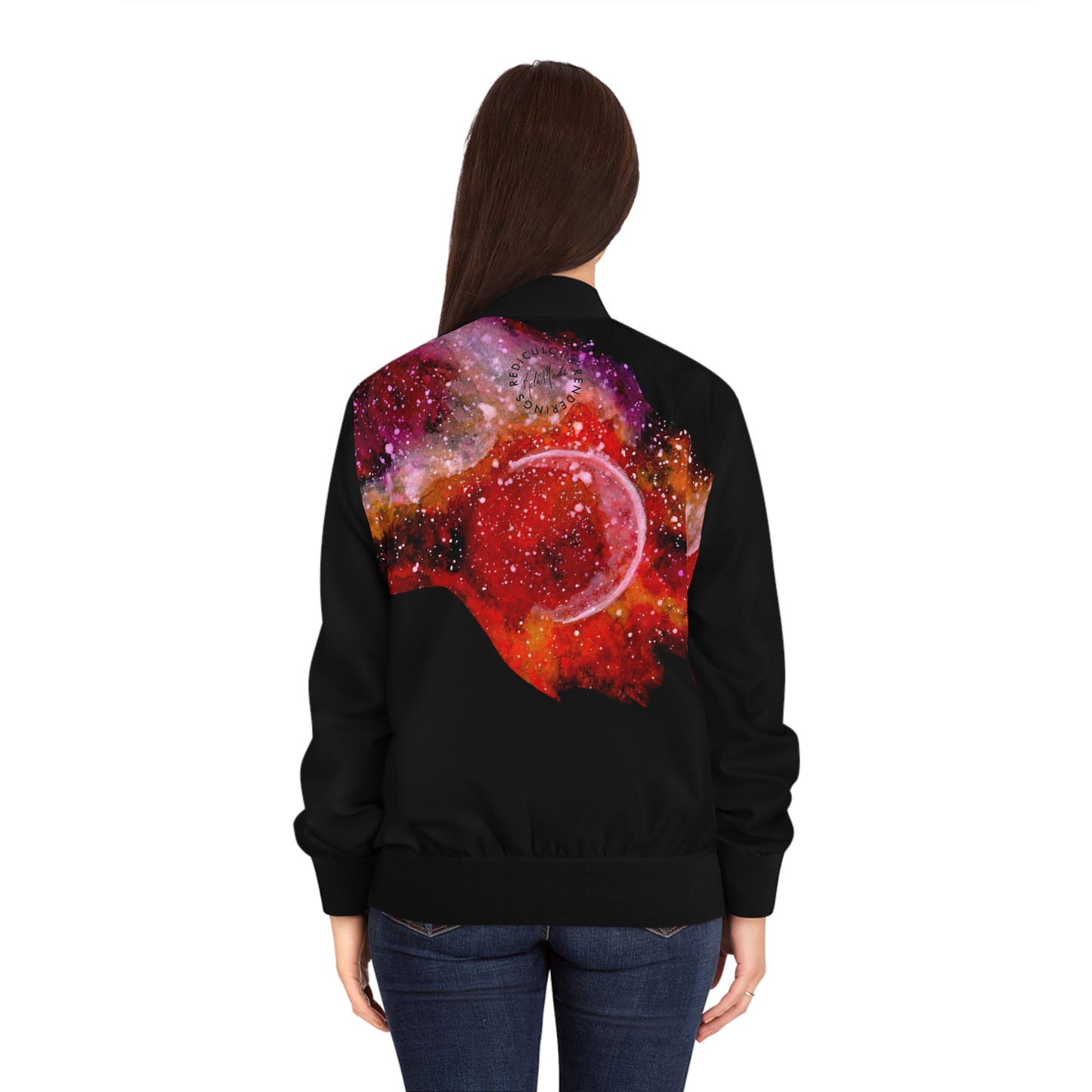 Cosmic Bloom Bomber Jacket — Women's Galaxy Art Outerwear