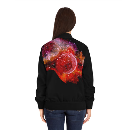 Cosmic Bloom Bomber Jacket — Women's Galaxy Art Outerwear