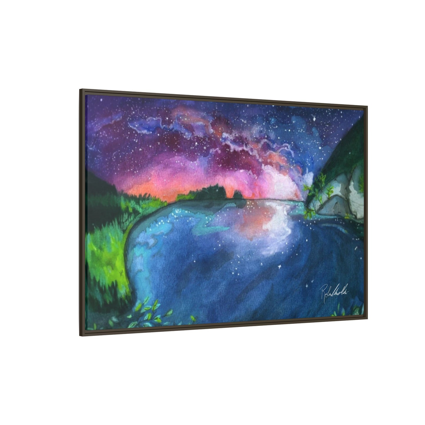 Watercolor Sunset Lake Framed Wall Art