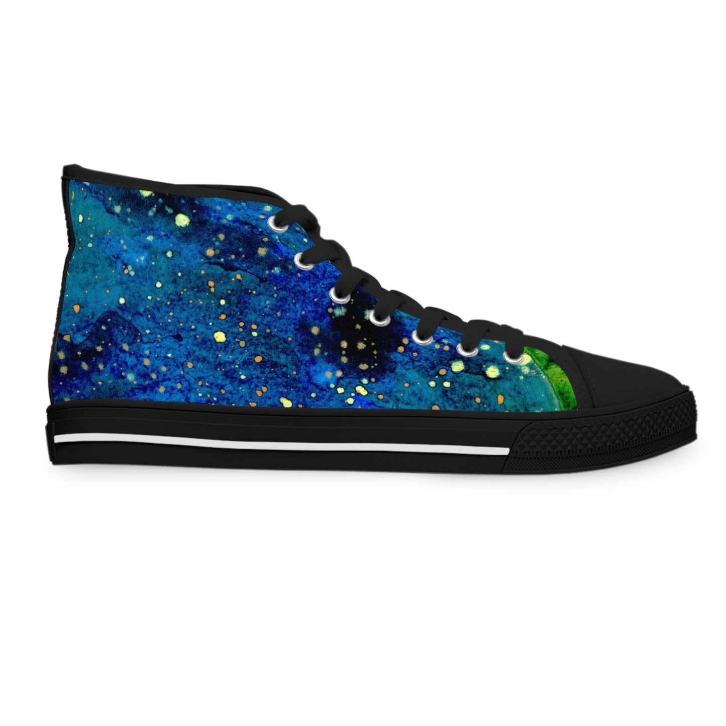 Galaxy Swirl High Top Sneakers — Women's Cosmic Blue & Green Art Shoes