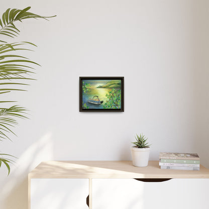 Pontoon Boat on Lake Framed Wall Art