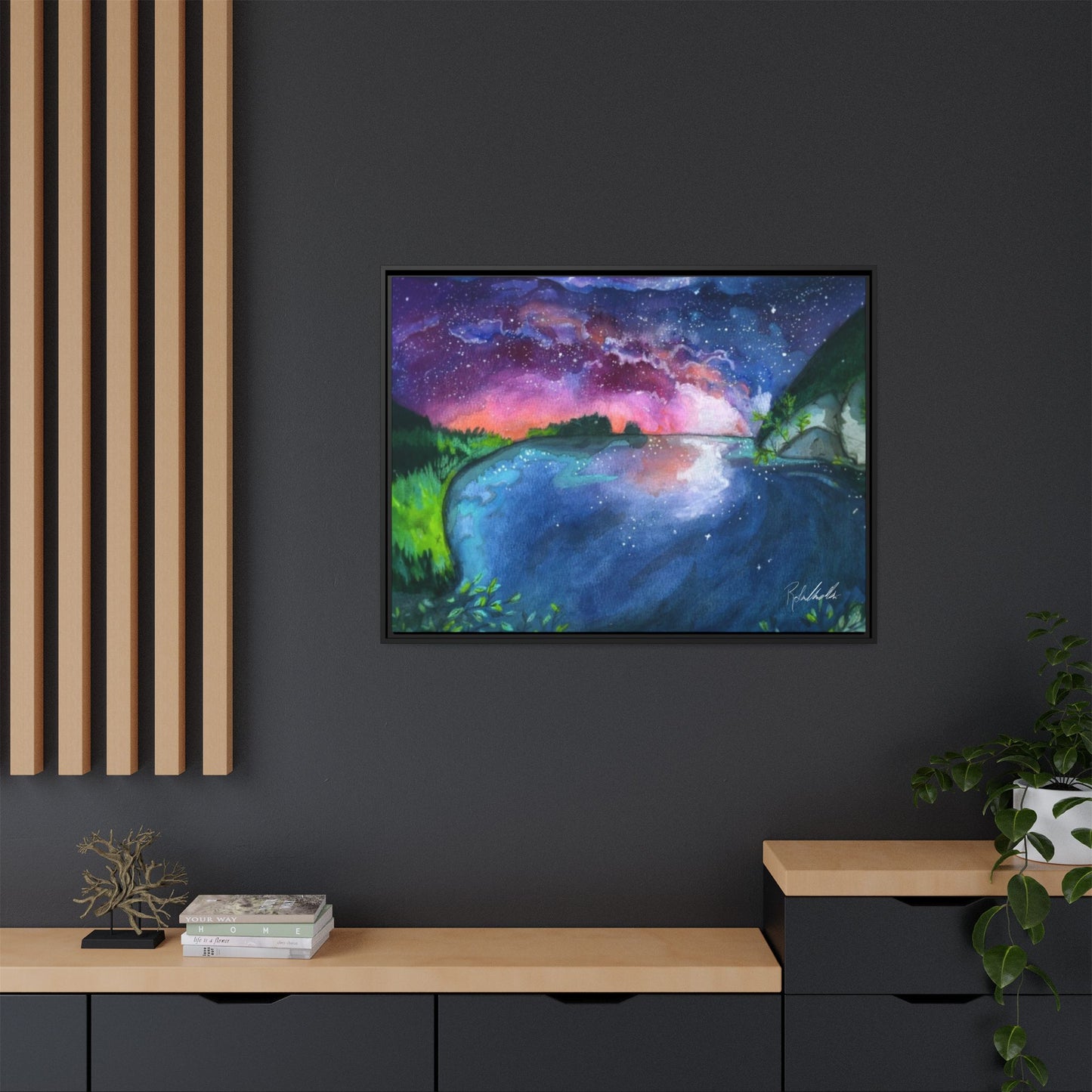 Watercolor Sunset Lake Framed Wall Art