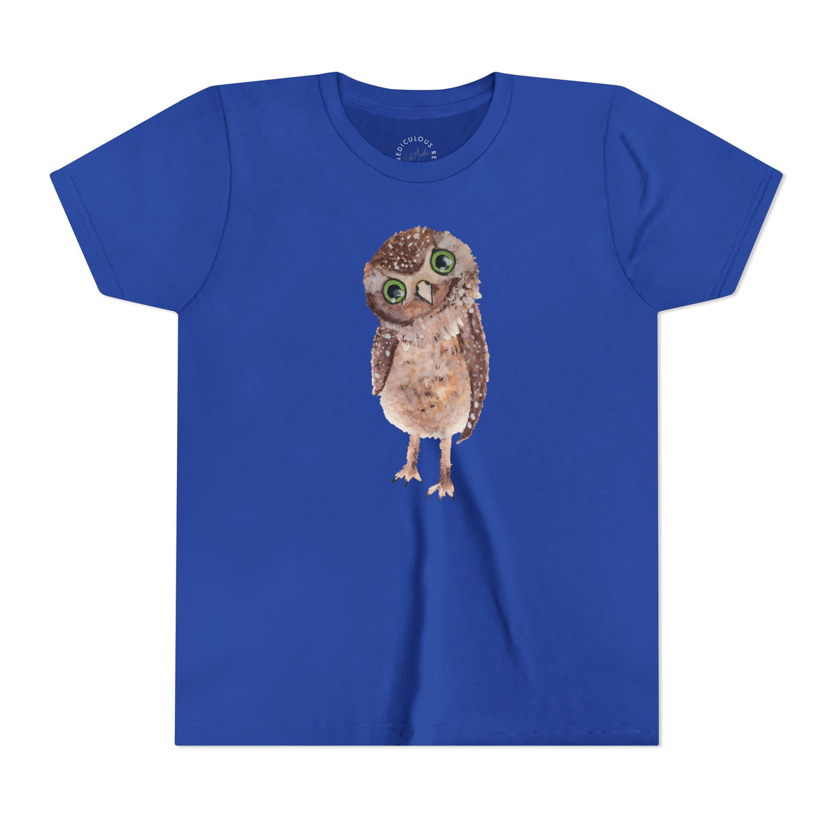 Kids Owl Watercolor Tee - Cute Woodland Bird Youth Short Sleeve Shirt