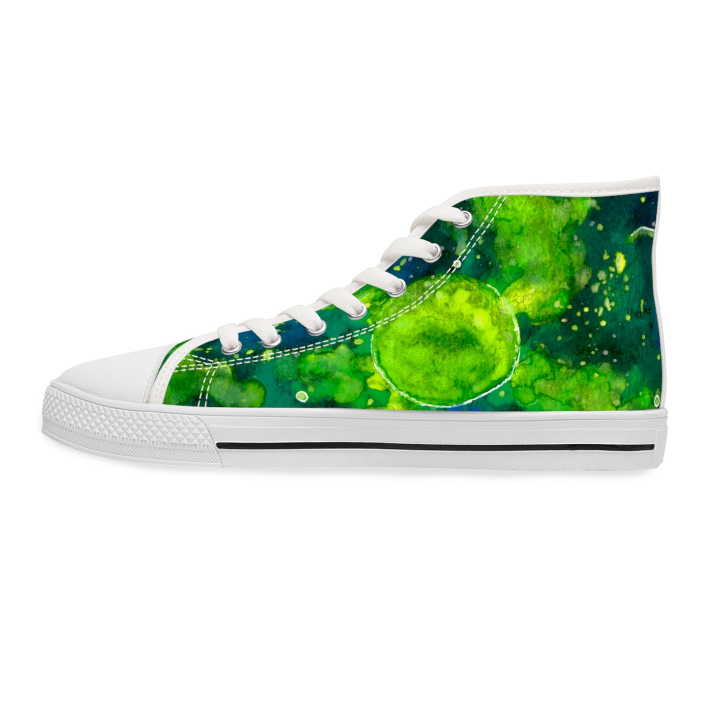 High Top Sneakers — Green Watercolor Cosmic Swirl Print