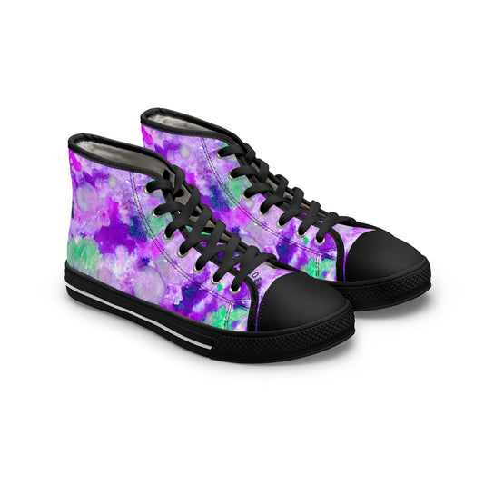 Women's High Top Sneakers — Purple Watercolor Floral Pattern Athletic Fashion Shoes