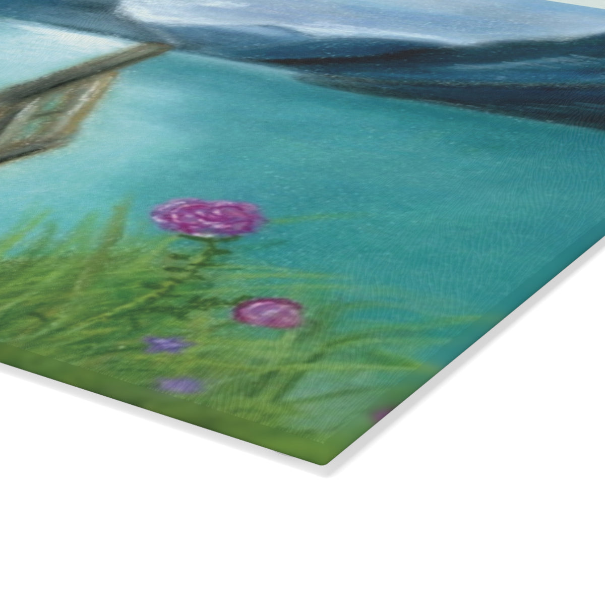 Glass Cutting Board — Serene Lake Dock Scenic Kitchen Glass Chopping Board
