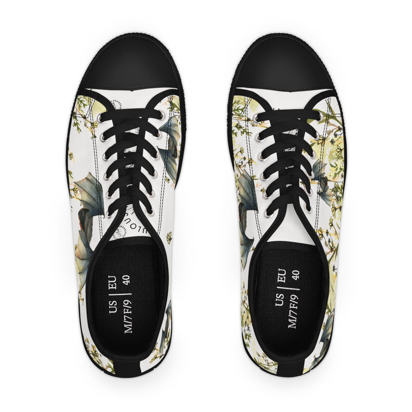 Low Top Sneakers — Floral Meadow with Bats Women's Canvas Sneakers