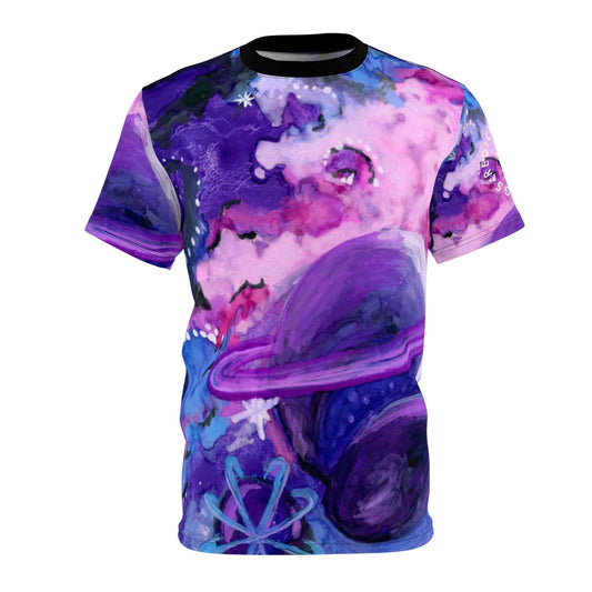 Galaxy Watercolor Tee — Purple Space Planet All-Over Print