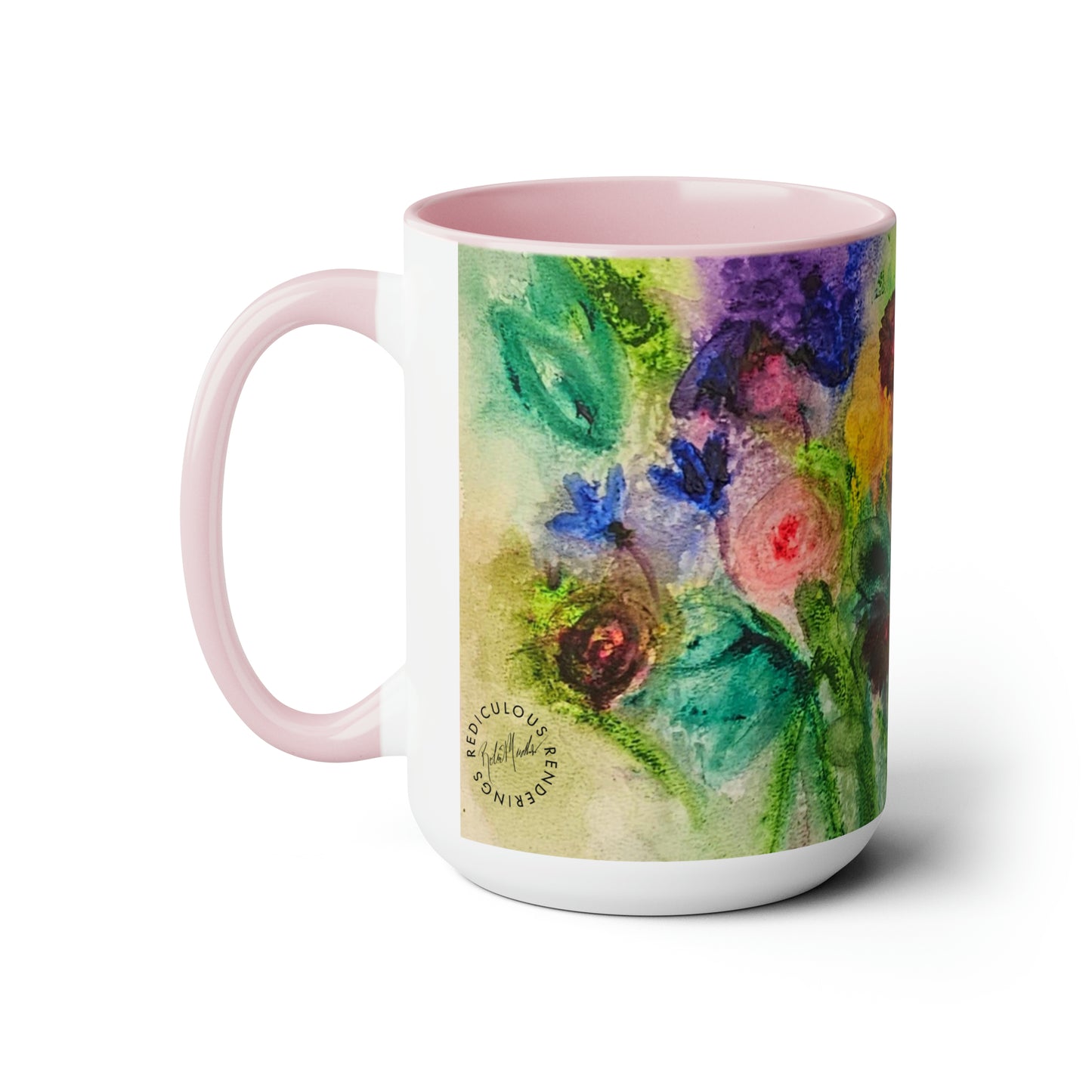 Flowers Two-Tone Coffee Mugs, 15oz