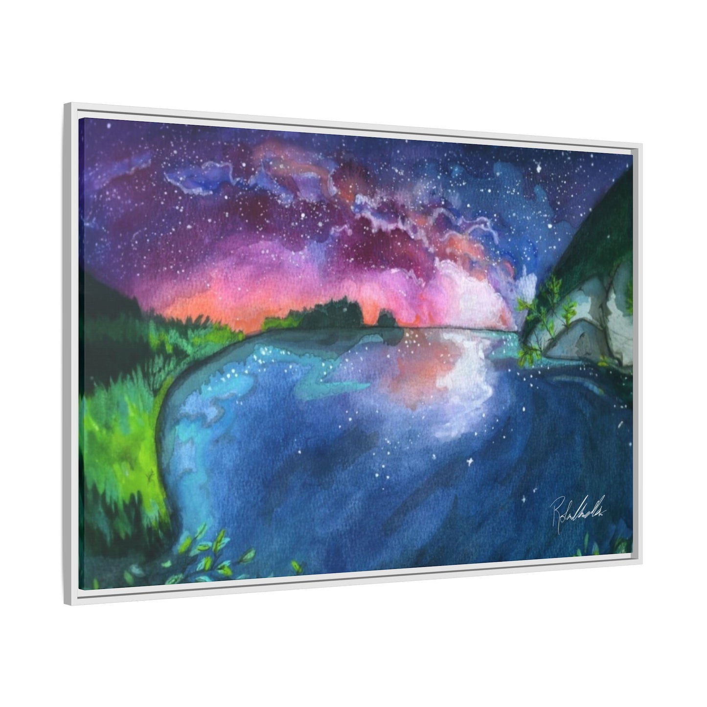 Watercolor Sunset Lake Framed Wall Art