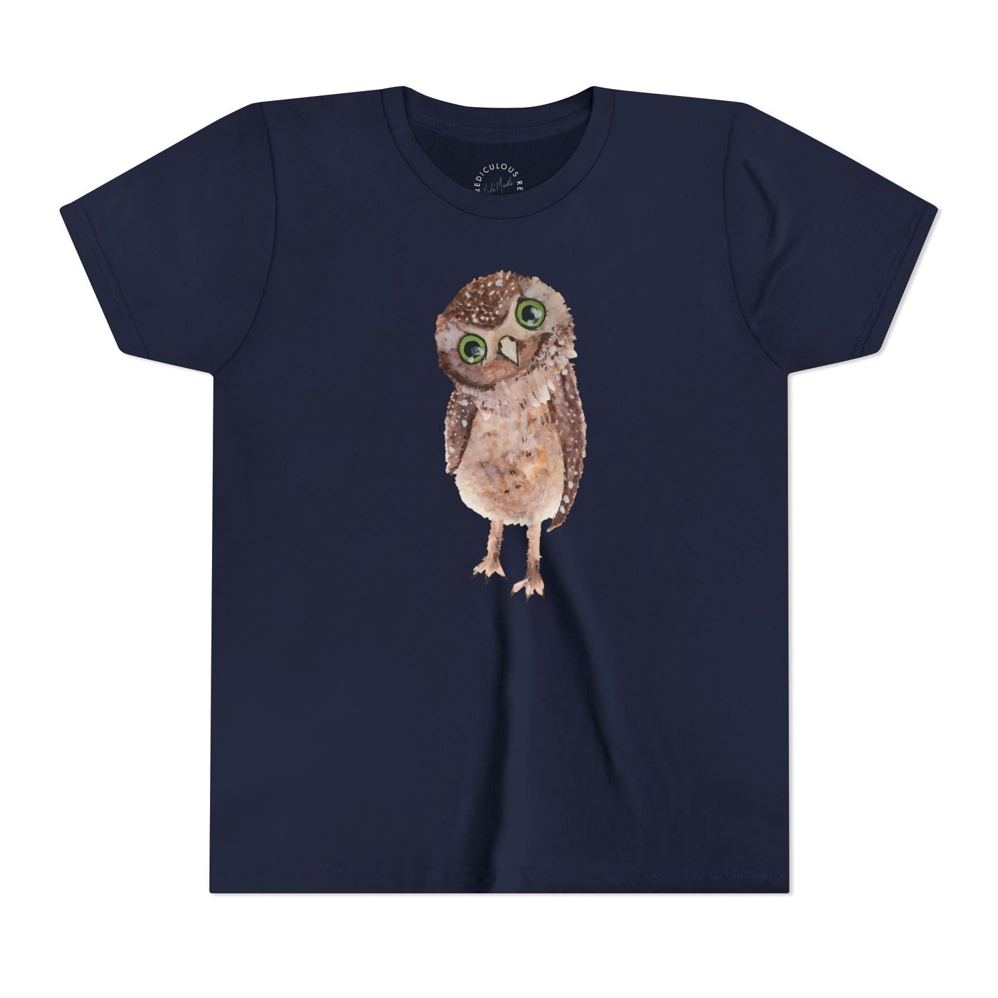 Kids Owl Watercolor Tee - Cute Woodland Bird Youth Short Sleeve Shirt