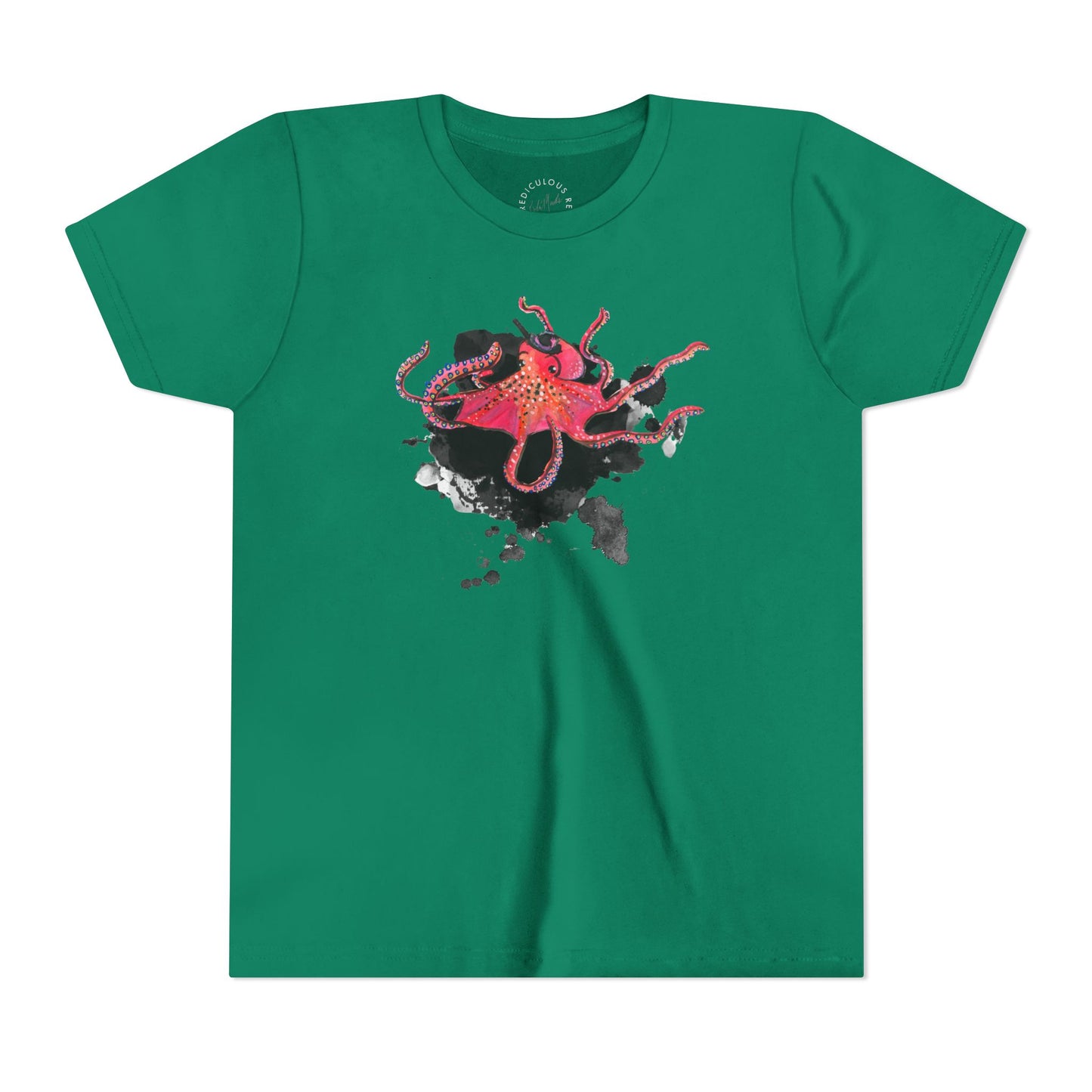 Youth Tee — Red Octopus Splash Graphic Shirt