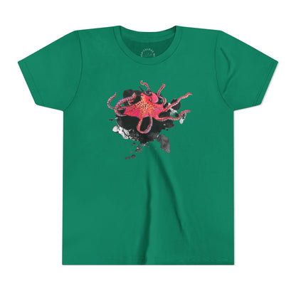 Youth Tee — Red Octopus Splash Graphic Shirt