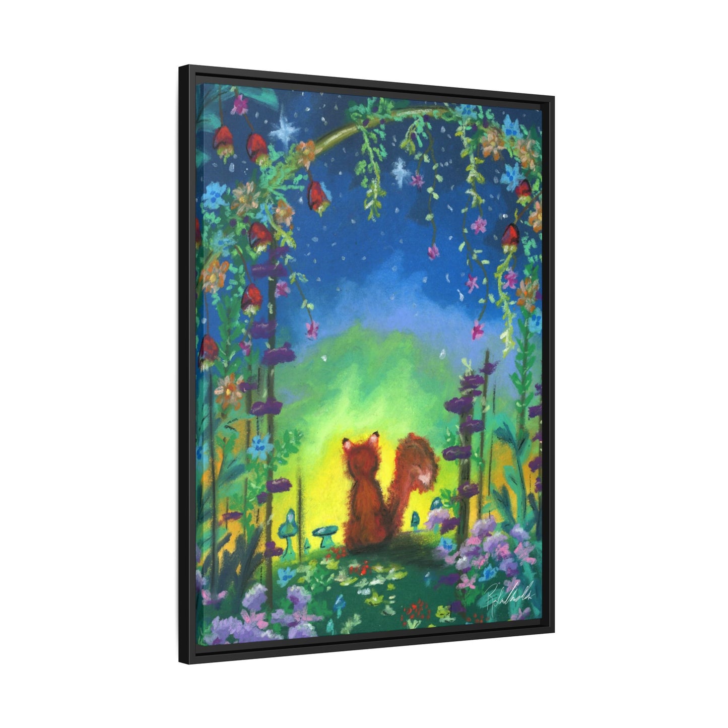 Fox Under Flowers Framed Wall Art