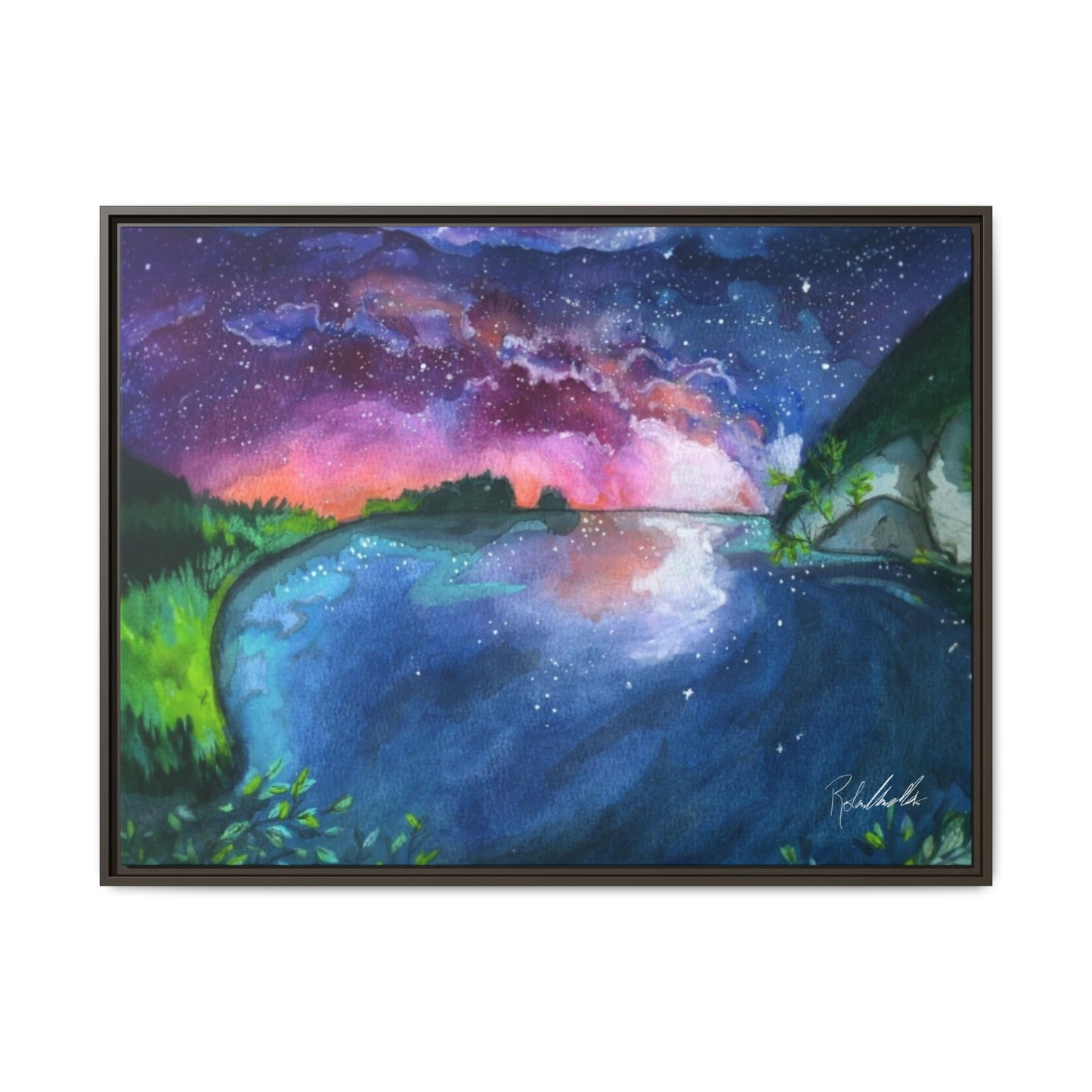 Watercolor Sunset Lake Framed Wall Art