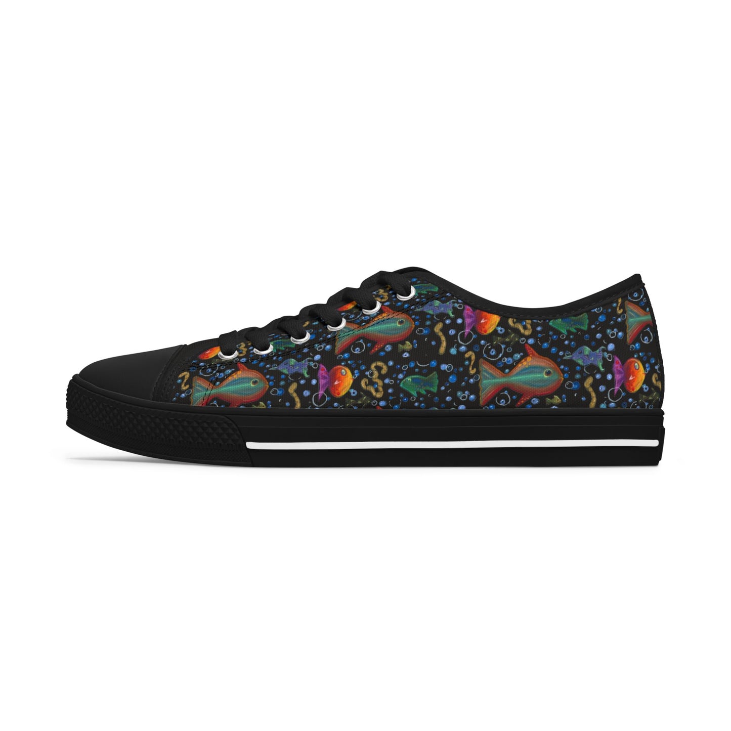 Low Top Sneakers — Colorful Psychedelic Fish Pattern Women's Canvas Shoes