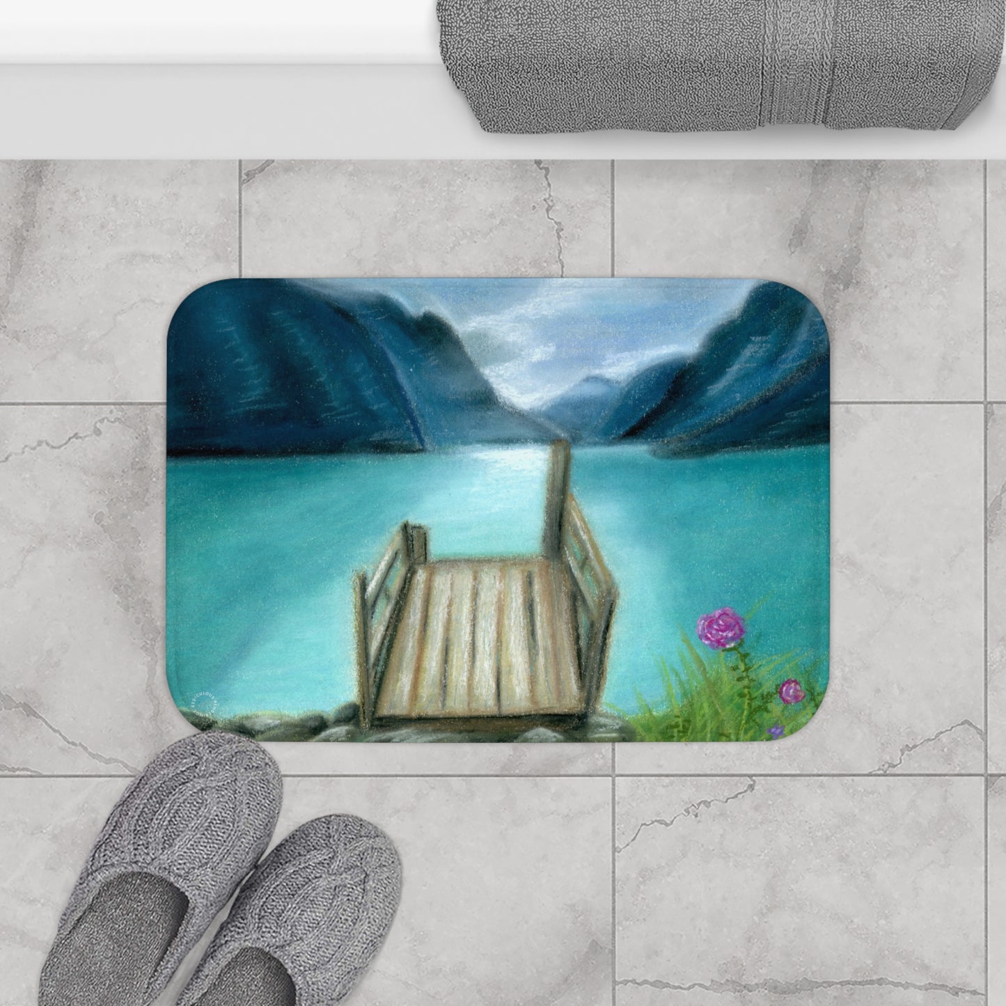 Misty Lake Morning Bath Mat