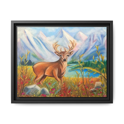 Framed Canvas Wall Art — Majestic Deer in Mountain Meadow