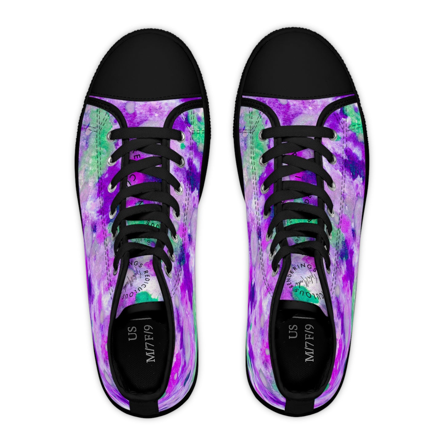 Women's High Top Sneakers — Purple Watercolor Floral Pattern Athletic Fashion Shoes