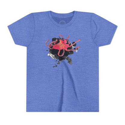 Youth Tee — Red Octopus Splash Graphic Shirt