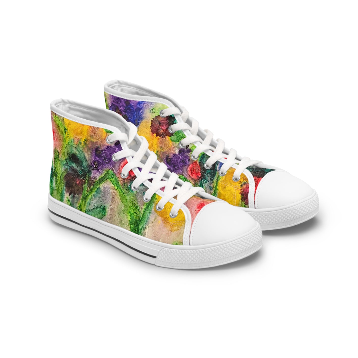 Floral Watercolor High Top Sneakers — Colorful Women's Canvas Shoes