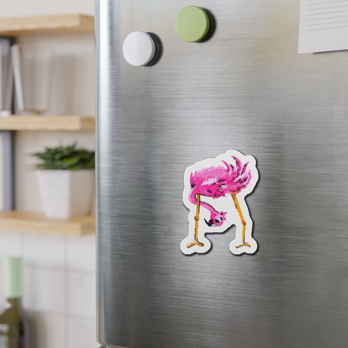 Head Down Flamingo Die-Cut Magnets  Custom Shape, 5 Sizes, Vinyl Material for Outdoor Use, Flexible and Durable, Black Backing - Home Decor Refrigerator Magnets