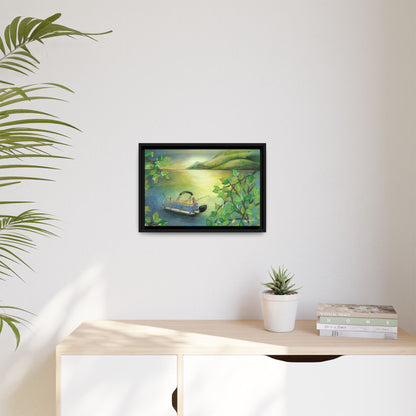 Pontoon Boat on Lake Framed Wall Art