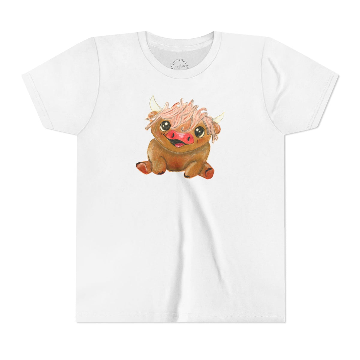 Cute Highland Cow Kids T‑Shirt — Adorable Baby Cow Graphic Youth Tee