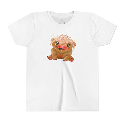 Cute Highland Cow Kids T‑Shirt — Adorable Baby Cow Graphic Youth Tee