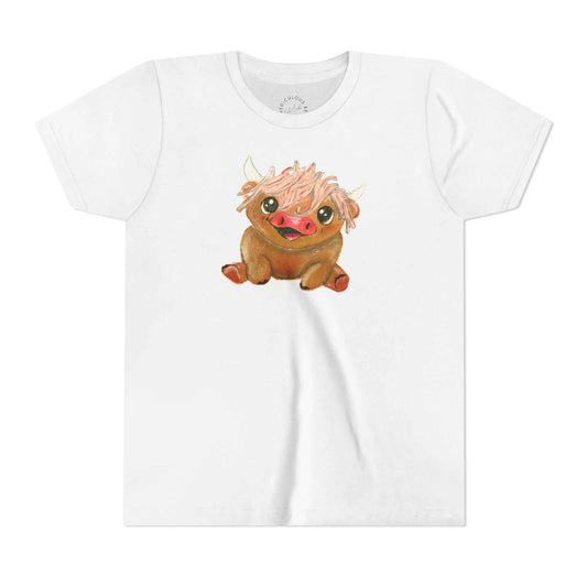 Cute Highland Cow Kids T‑Shirt — Adorable Baby Cow Graphic Youth Tee