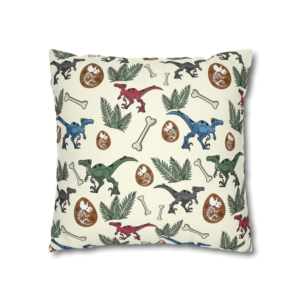 Dinosaur Fossil Pattern Pillowcase — Kids Paleontology Throw Pillow Cover