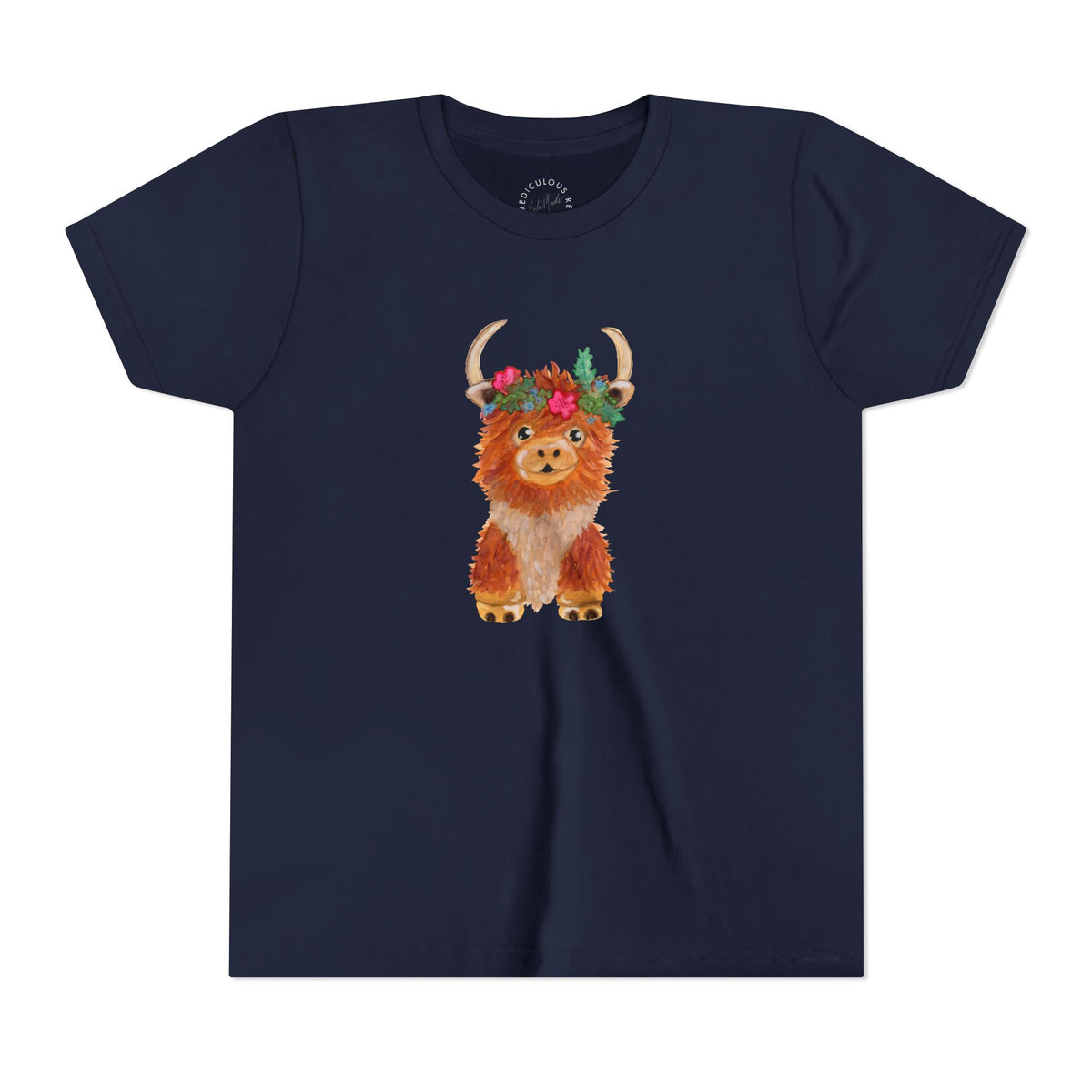 Kids Highland Cow Floral Crown Tee
