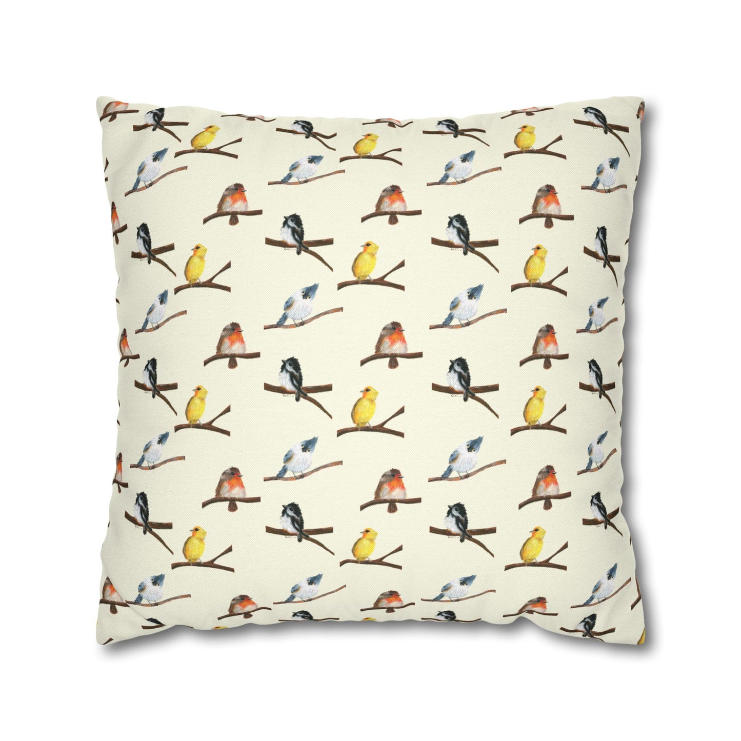 Bird Pattern Pillowcase – Watercolor Songbirds Decorative Throw Pillow Cover