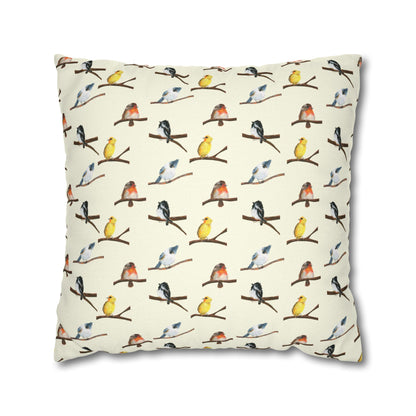 Bird Pattern Pillowcase – Watercolor Songbirds Decorative Throw Pillow Cover