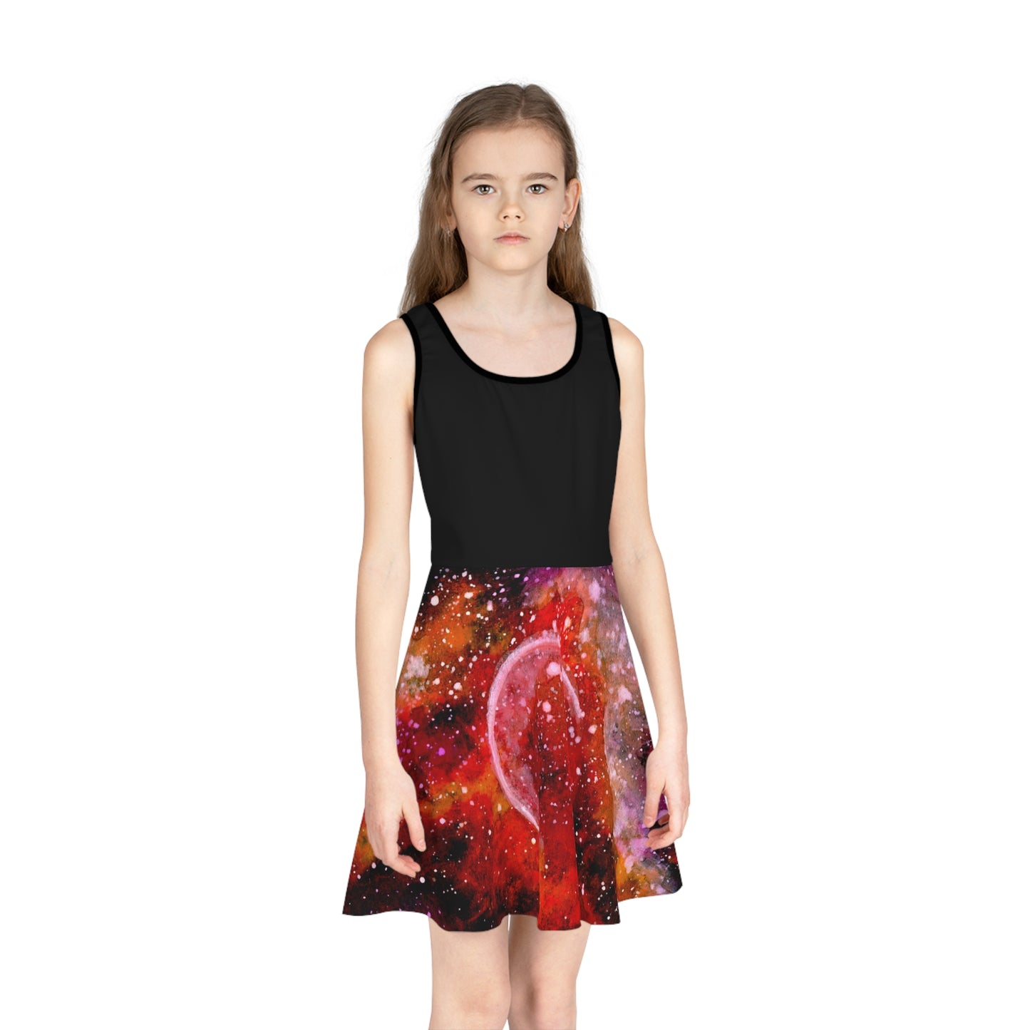 Orange Moons Galaxy Girls' Sleeveless Sundress (AOP)