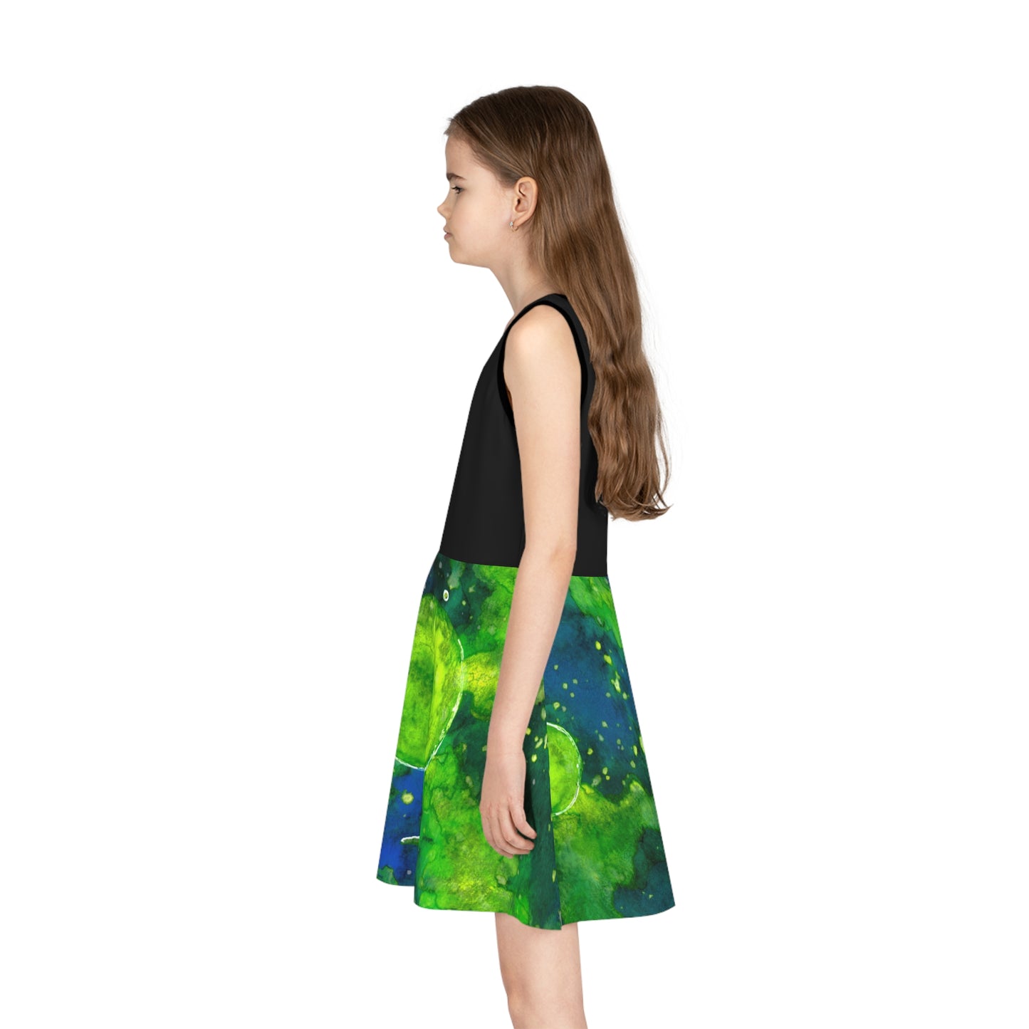 Green Galaxy Girls' Sleeveless Sundress (AOP)