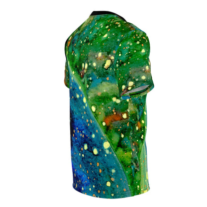 Galaxy Ocean Abstract Tee — Vibrant Blue & Green All-Over Print