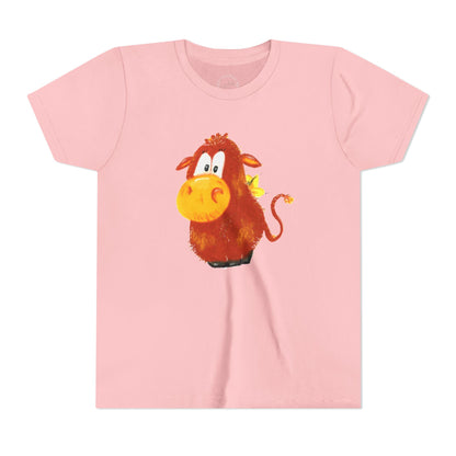 Cute Cartoon Cow Kids T-Shirt — Playful Red Cow Graphic Youth Tee