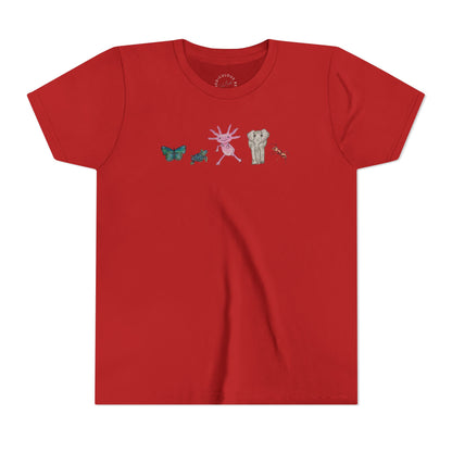 Youth Tee — Whimsical Critters (butterfly, ant, axolotl, elephant)
