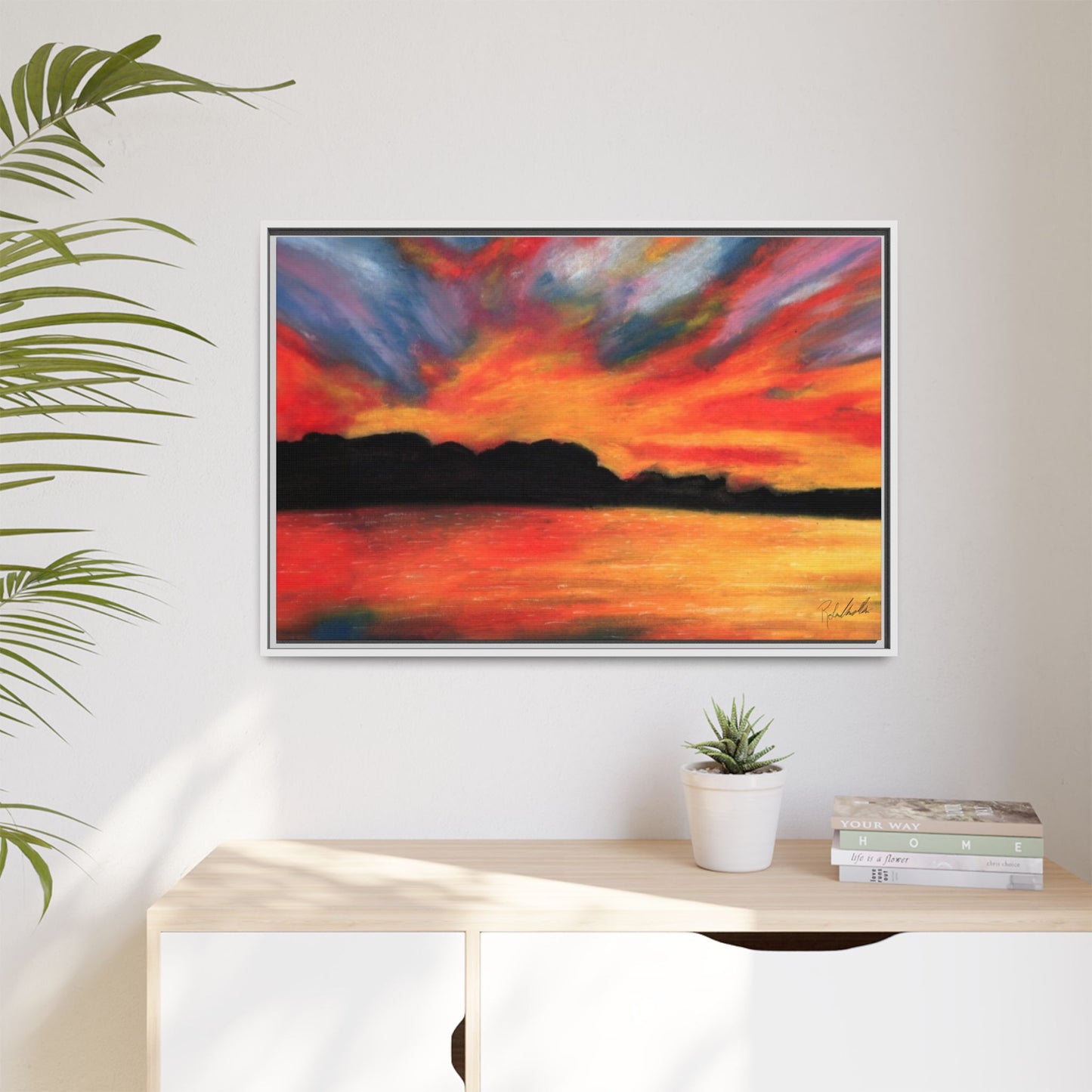 Sunset Over The Lake Framed Wall Art